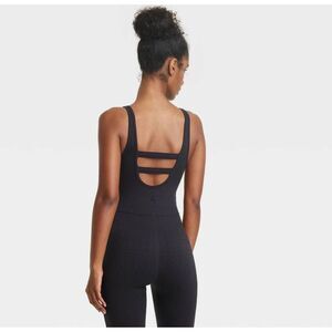 JoyLab Black Textured V Neck Strappy Open Back Sleeveless Unitard Jumpsuit S